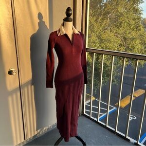 Abercrombie Burgundy Ribbed Long Sleeve Sweater Dress Collared Knit Bodycon